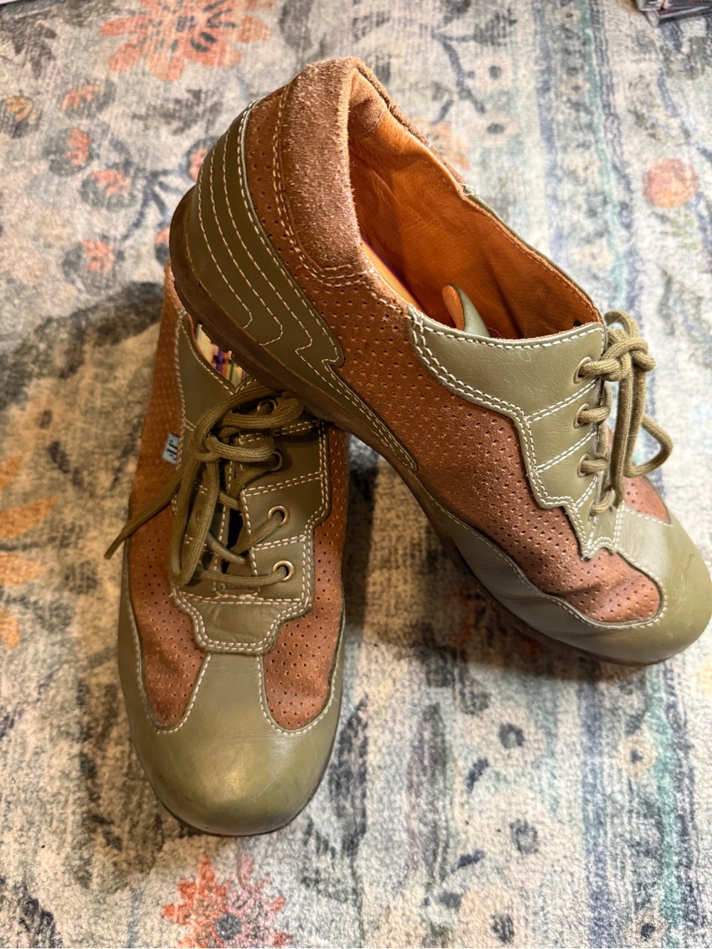 John Fluevog Vintage Men's Olive Green and Brown Ezekial Shoes - Size 12.5